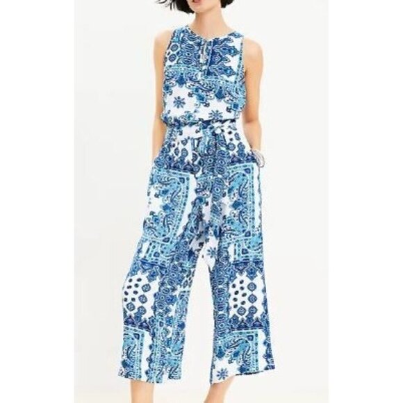 Loft Paisley Keyhole Wide Leg Jumpsuit Women Size Small NWT Summer Cruise - Picture 1 of 16